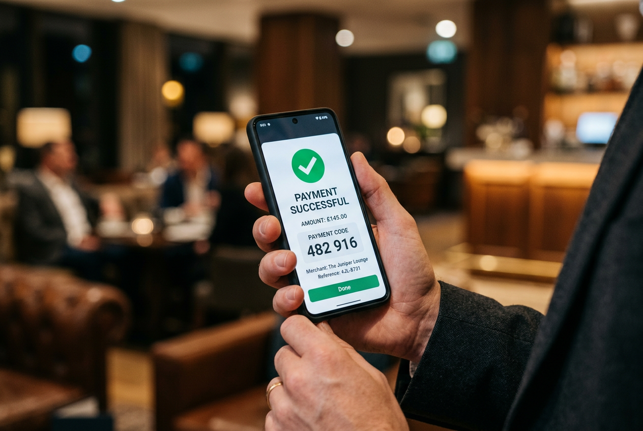 A person holding a smartphone showing a successful BLIK payment confirmation in a casino app.